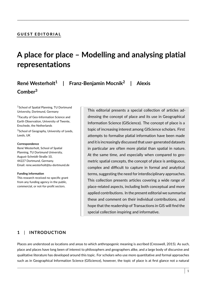 Pdf A Place For Place Modelling And Analysing Platial Representations