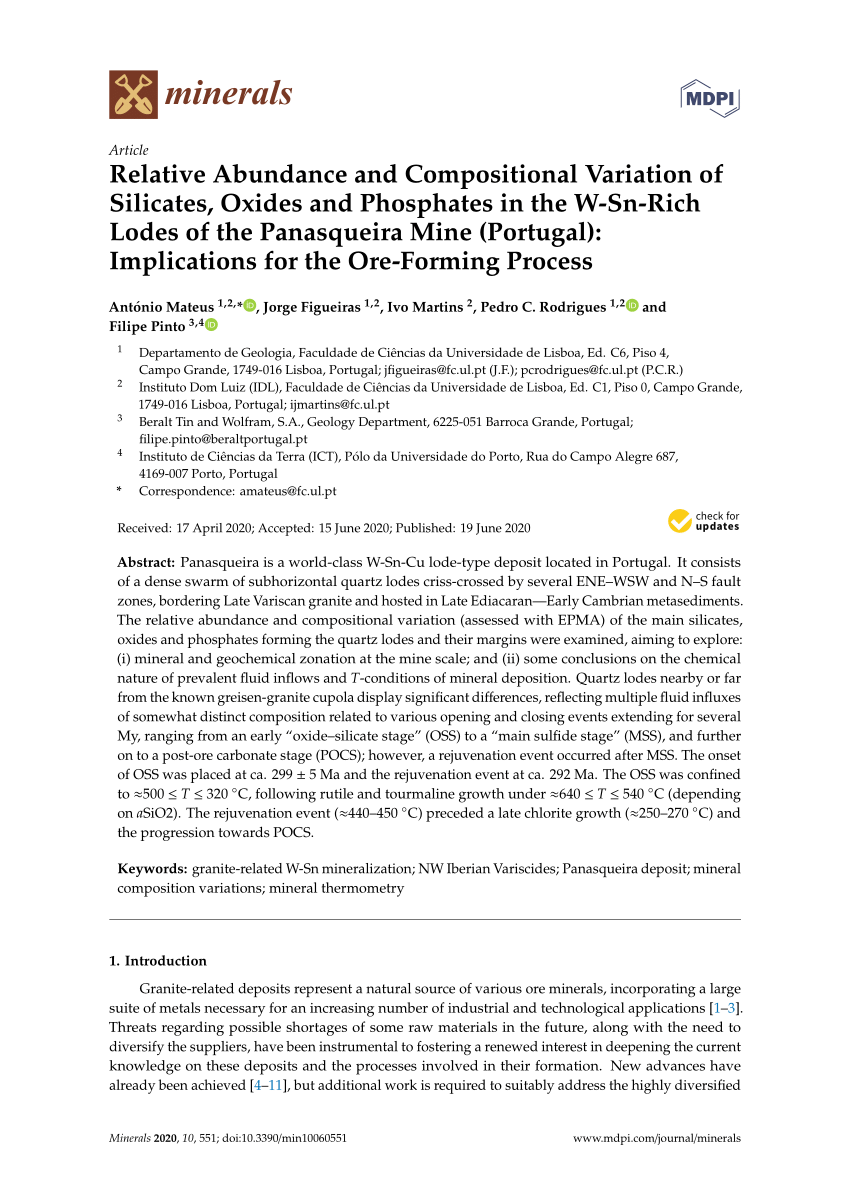 Pdf Relative Abundance And Compositional Variation Of Silicates Oxides And Phosphates In The W Sn Rich Lodes Of The Panasqueira Mine Portugal Implications For The Ore Forming Process