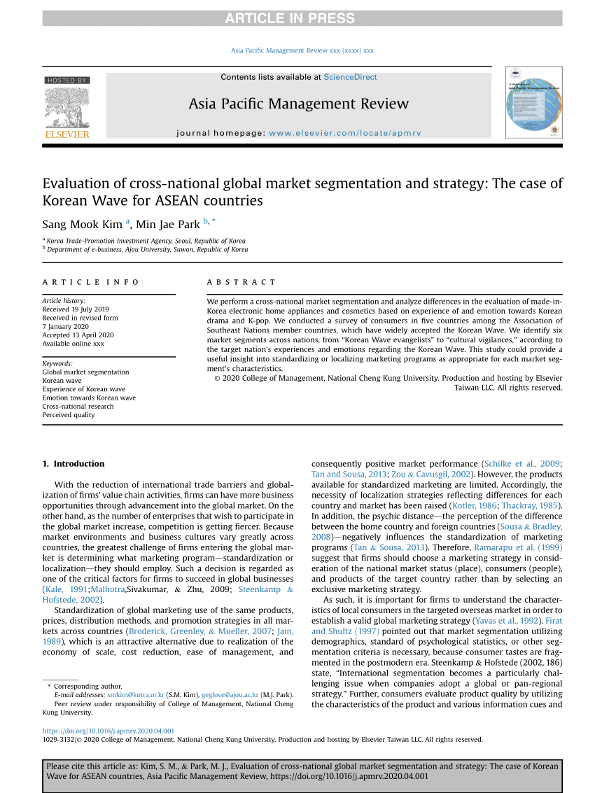 PDF) Evaluation of cross-national global market segmentation and strategy:  The case of Korean Wave for ASEAN countries