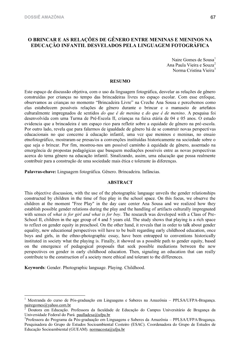 Pdf O Brincar E As RelaÇÕes De GÊnero Entre Meninas E Meninos Na EducaÇÃo Infantil Desvelados 8275