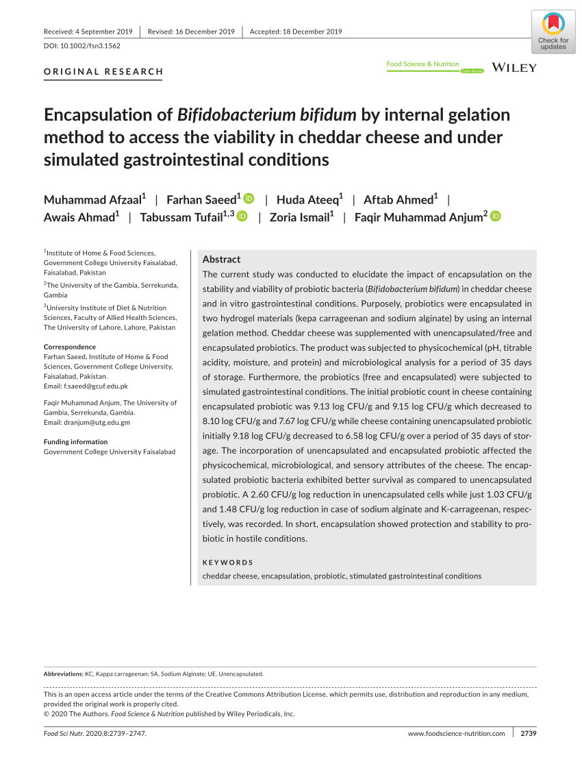 PDF) Encapsulation of Bifidobacterium bifidum by internal gelation 