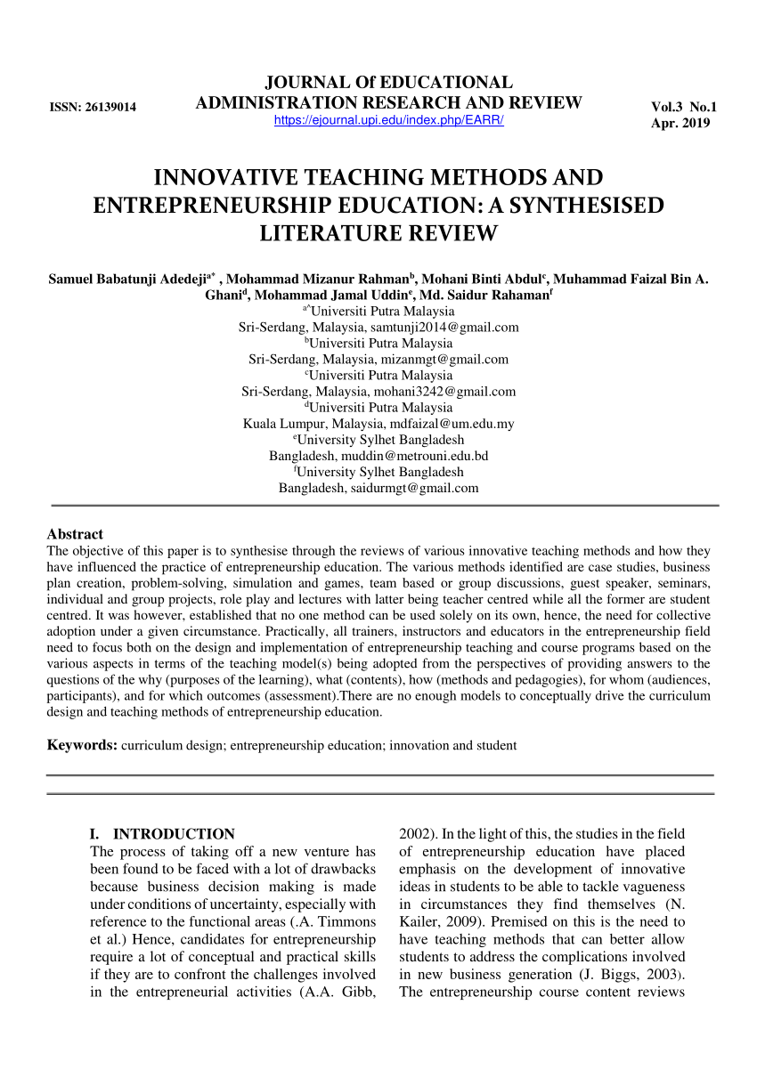 PDF) Organziation of self-directed learning as educational innovation  implementation in the entrepreneurship education