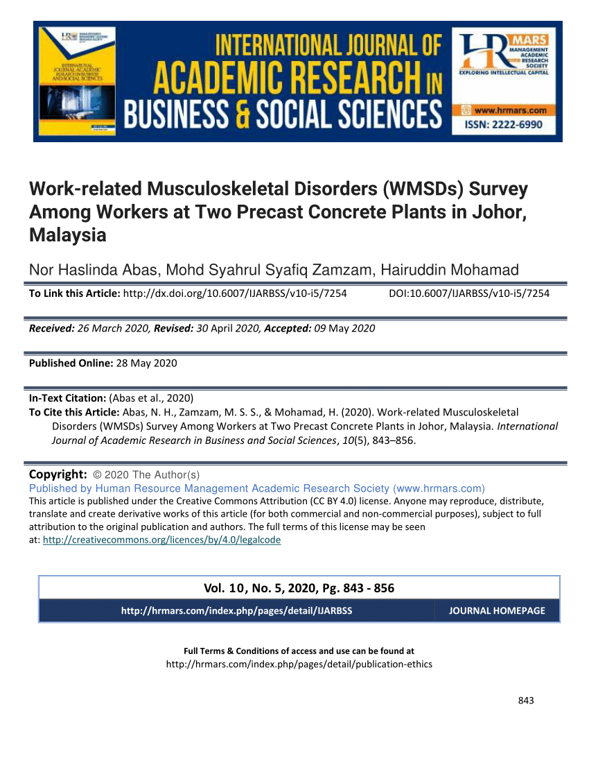PDF) Work-related Musculoskeletal Disorders (WMSDs) Survey Among 