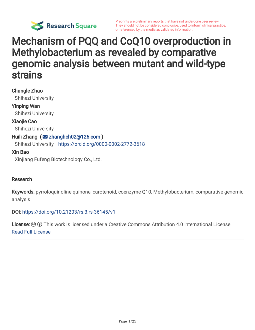 PDF) Mechanism of PQQ and CoQ10 overproduction in Methylobacterium ...