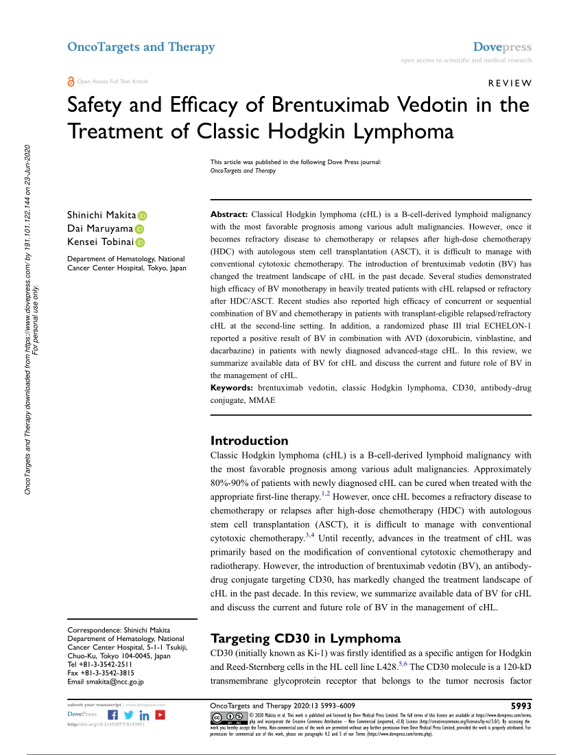 Pdf Safety And Efficacy Of Brentuximab Vedotin In The Treatment Of Classic Hodgkin Lymphoma 