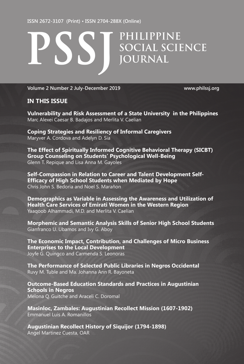 (PDF) Philippine Social Science Journal (PSSJ) Volume 2 No. 2