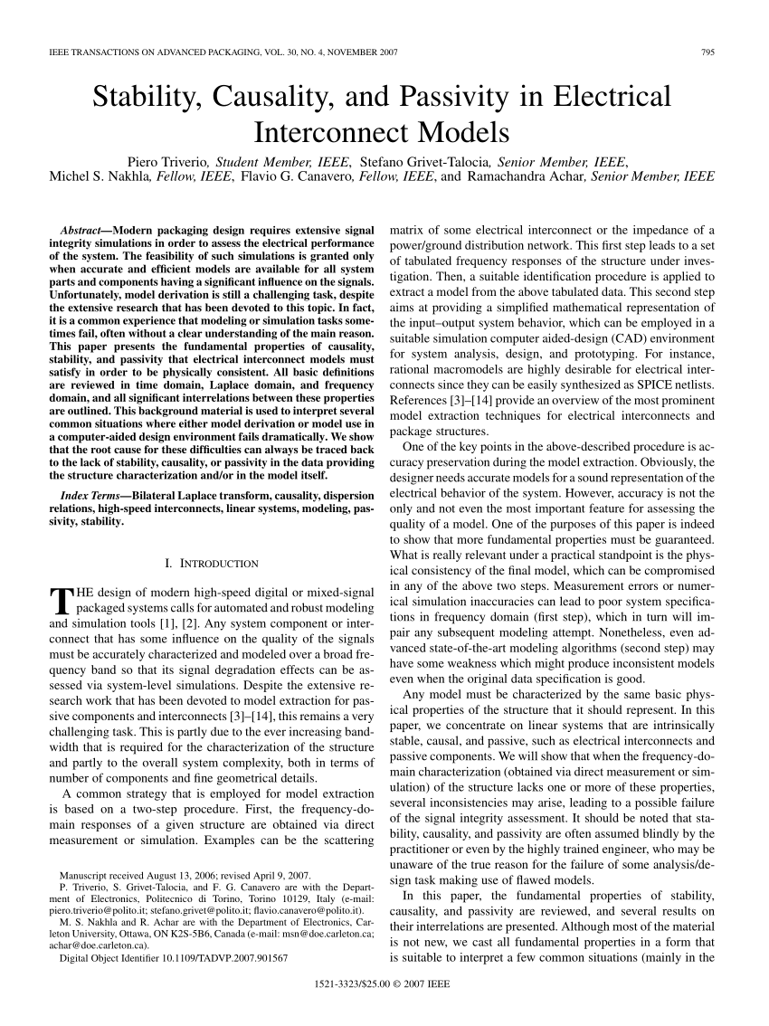 Pdf Stability Causality And Passivity In Electrical Interconnect Models