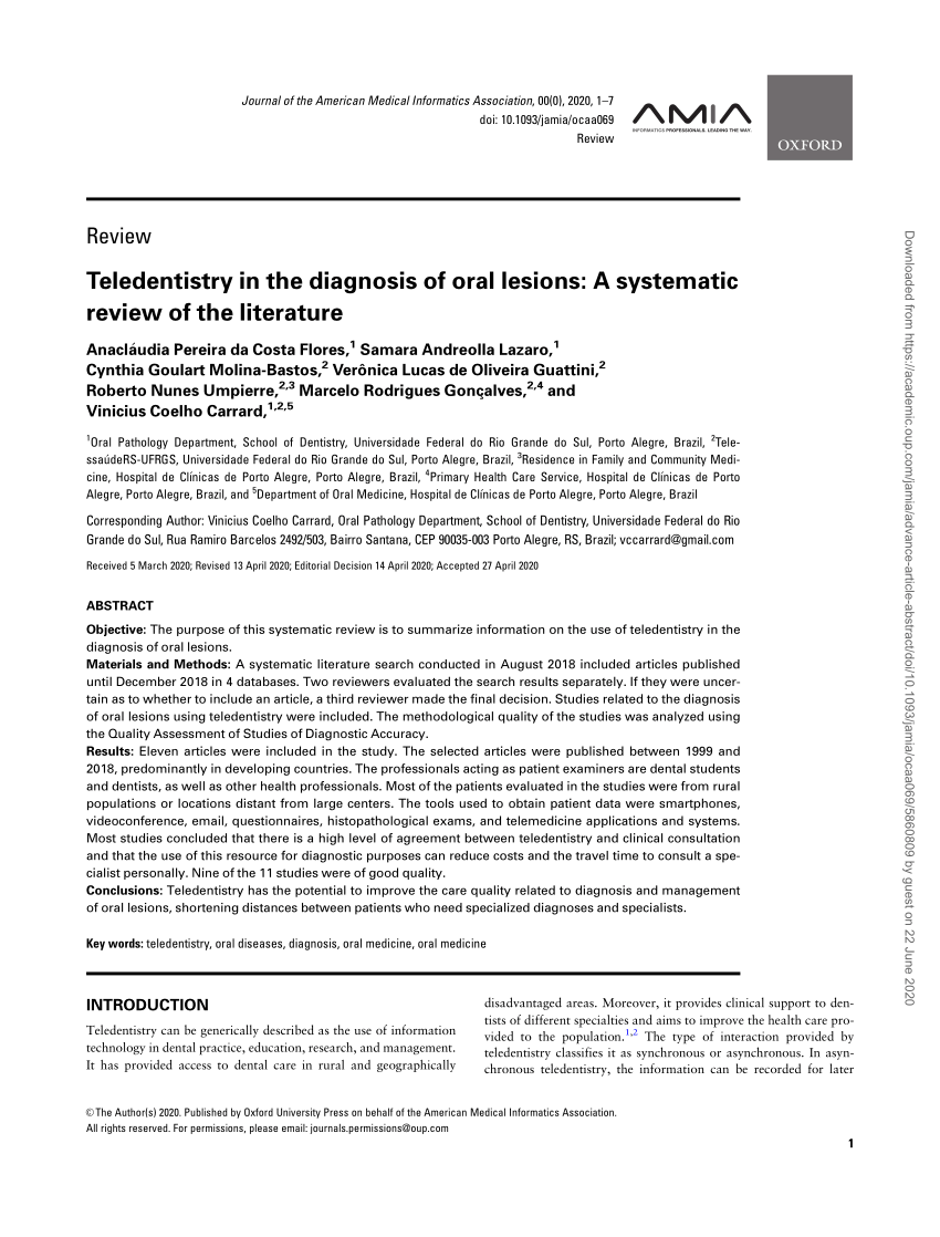 applications of teledentistry a literature review and update