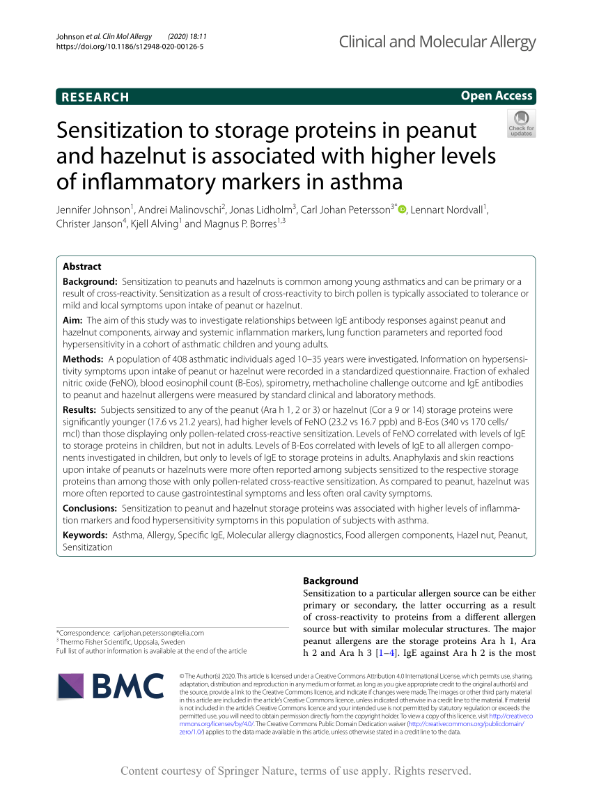 PDF) Sensitization to proteins in and hazelnut associated with higher levels inflammatory markers in asthma