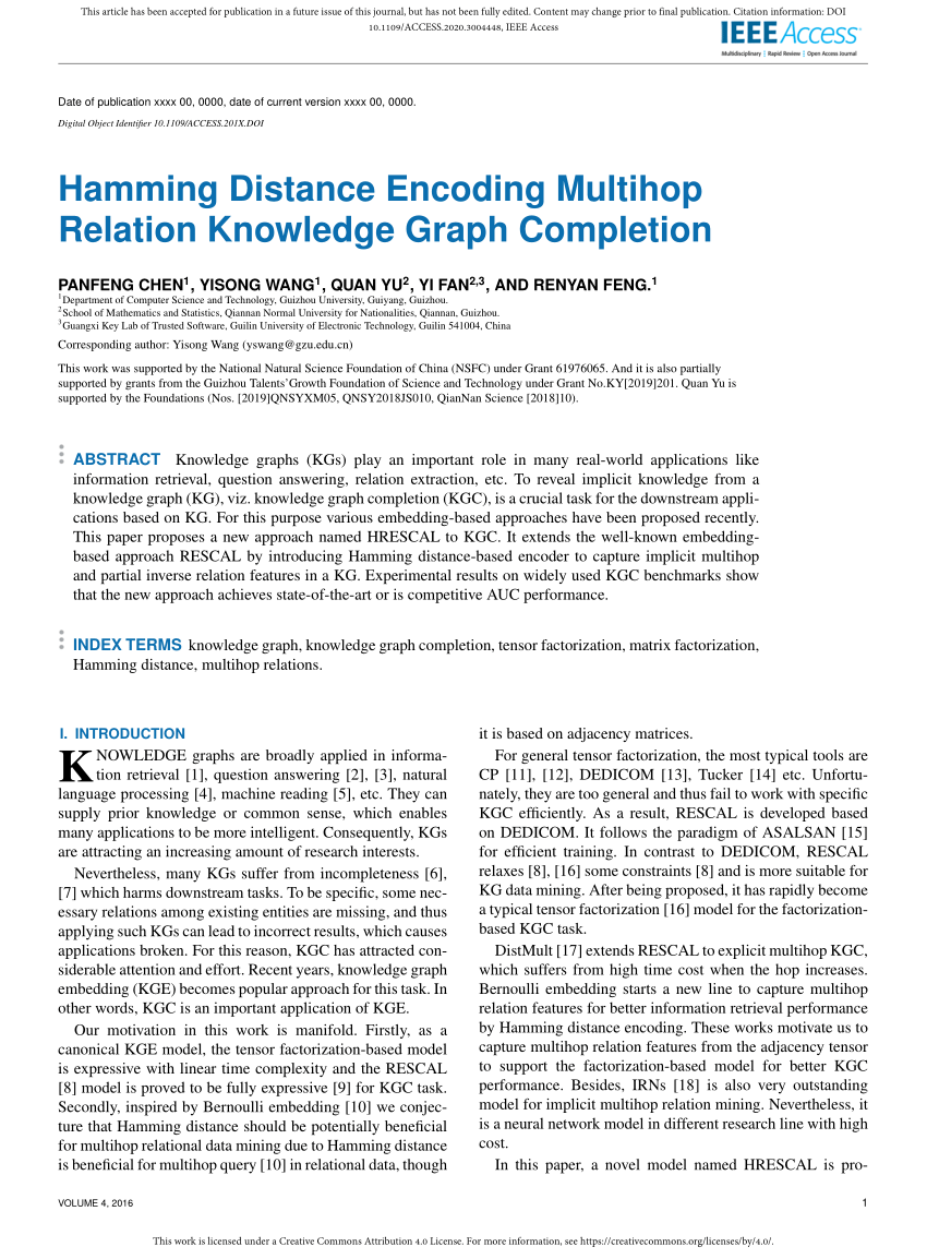 Pdf Hamming Distance Encoding Multihop Relation Knowledge Graph Completion