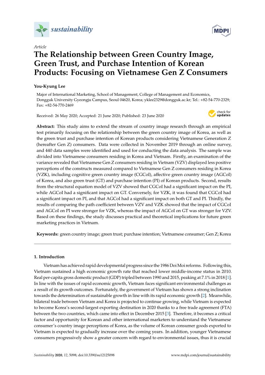 Pdf The Relationship Between Green Country Image Green Trust And Purchase Intention Of Korean Products Focusing On Vietnamese Gen Z Consumers