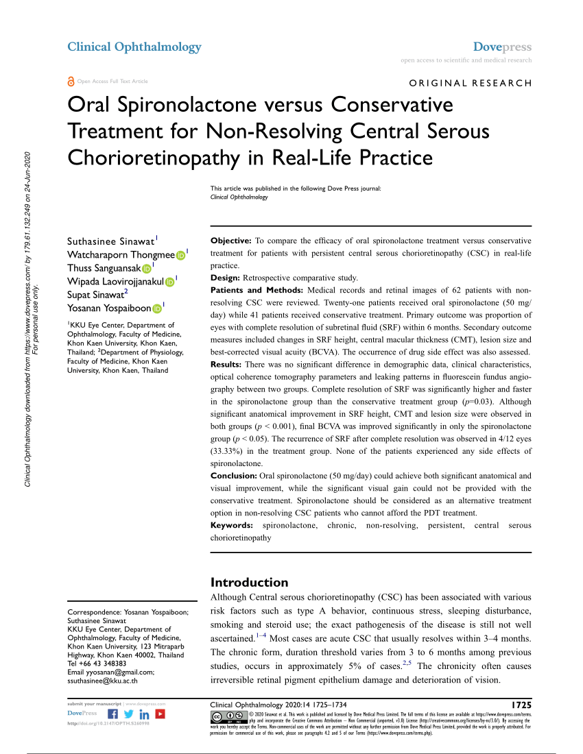 Pdf Oral Spironolactone Versus Conservative Treatment For Non Resolving Central Serous 4115