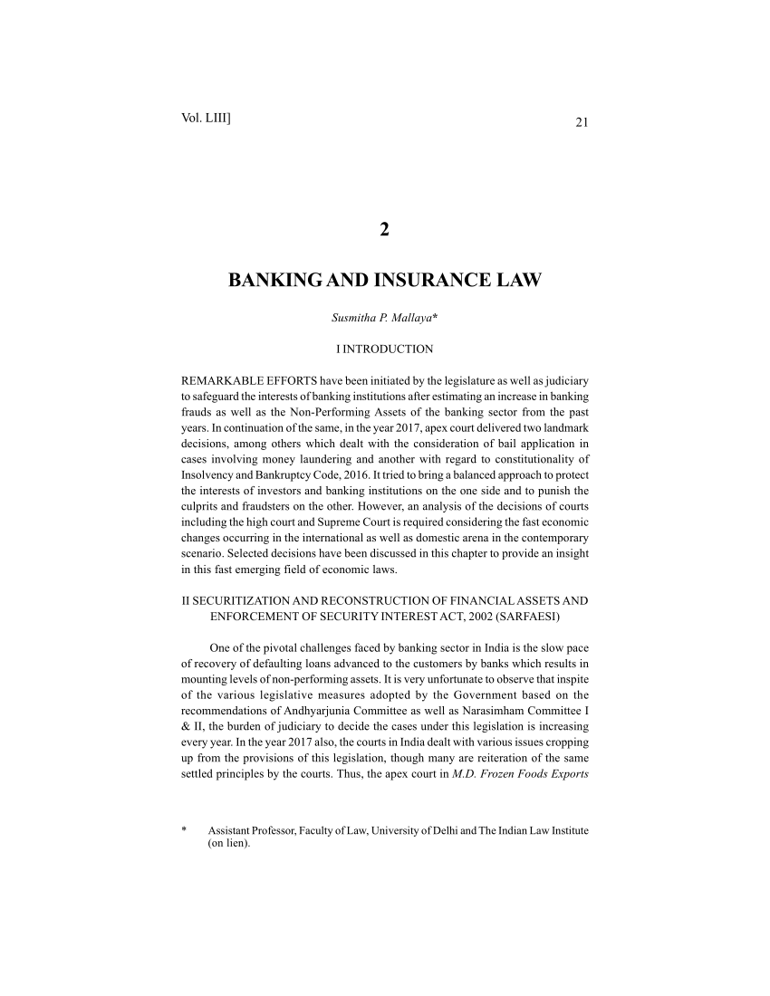 research paper on banking and insurance law