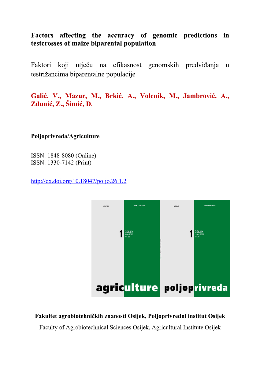 Pdf Factors Affecting The Accuracy Of Genomic Predictions In Testcrosses Of Maize Biparental Population