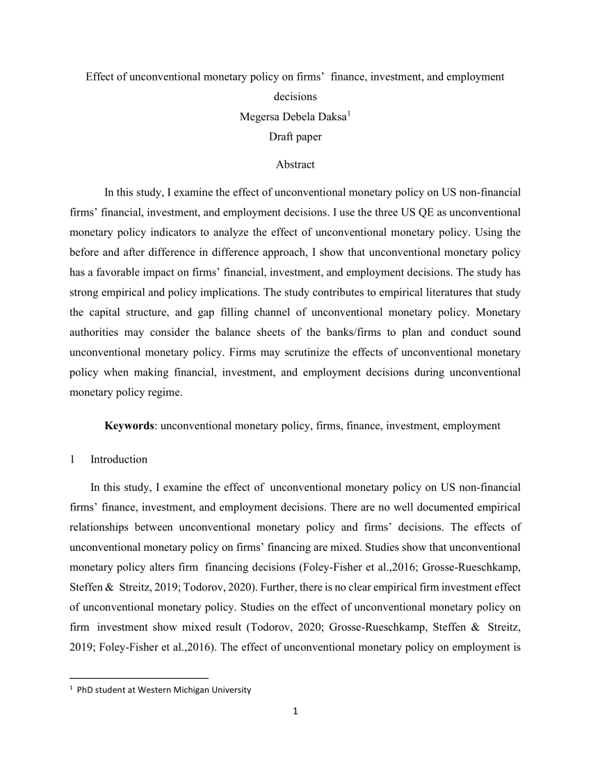 Attentive Airlines decorate PDF) Effect of unconventional monetary policy on firms' finance,  investment, and employment decisions Megersa Debela Daksa 1