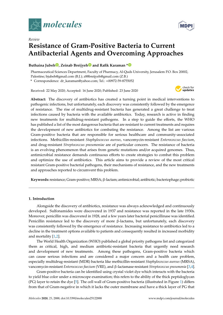 Pdf Resistance Of Gram Positive Bacteria To Current Antibacterial Agents And Overcoming Approaches