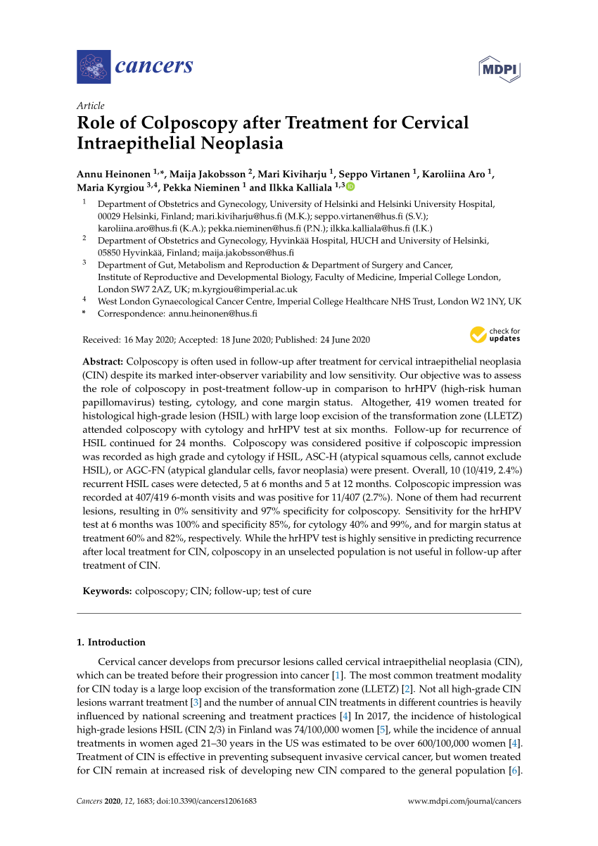 Pdf Role Of Colposcopy After Treatment For Cervical Intraepithelial