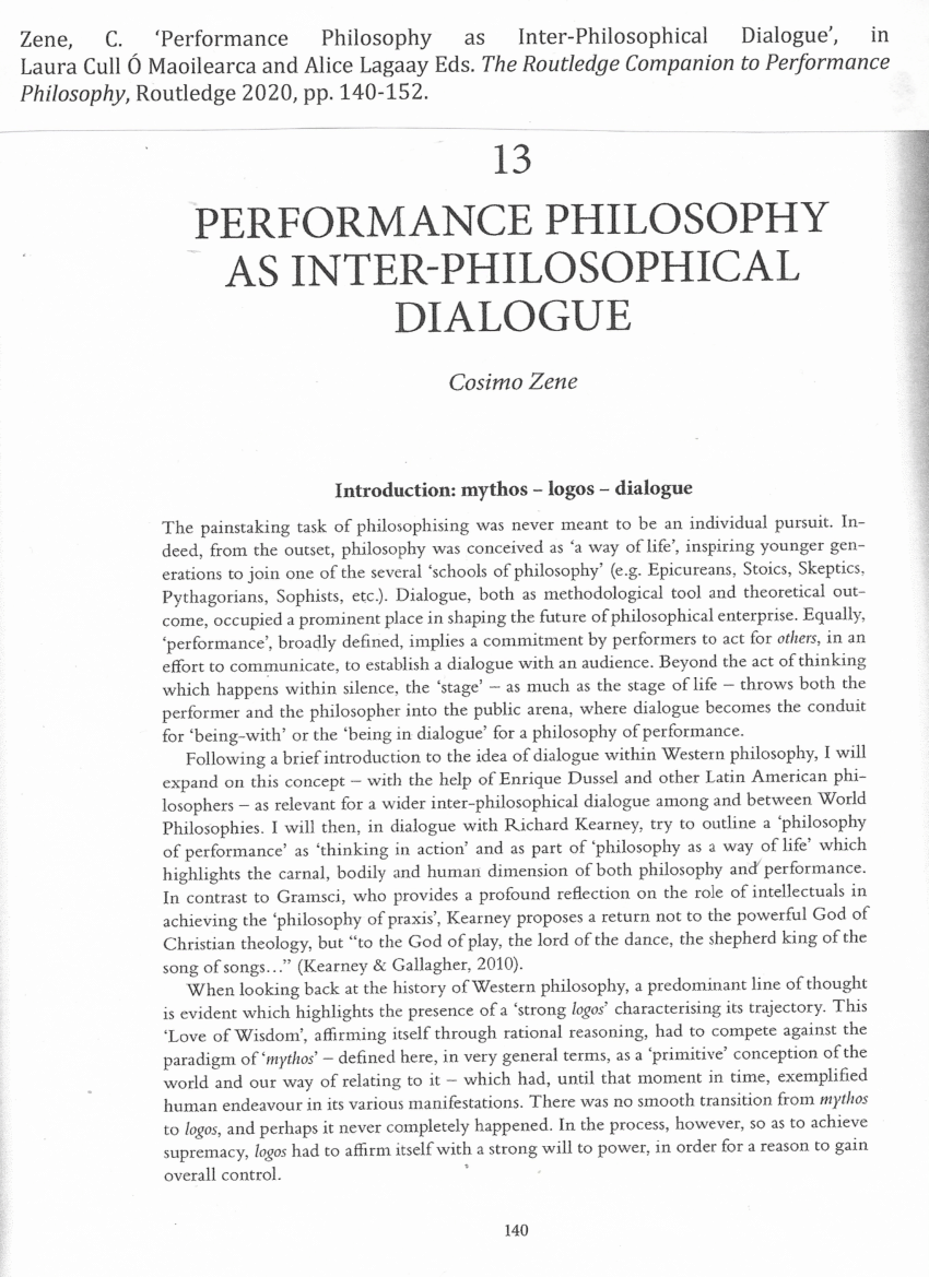 PDF) Performance Philosophy as inter-philosophical dialogue