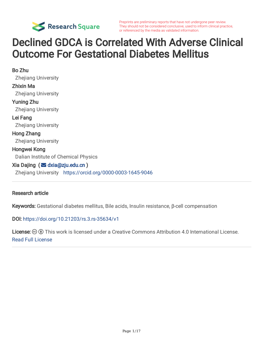 Pdf Declined Gdca Is Correlated With Adverse Clinical Outcome For Gestational Diabetes Mellitus