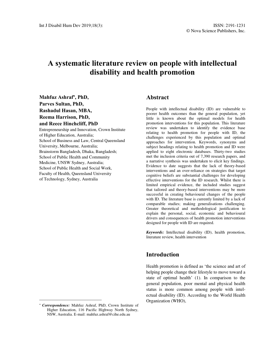 research paper on intellectual disabilities
