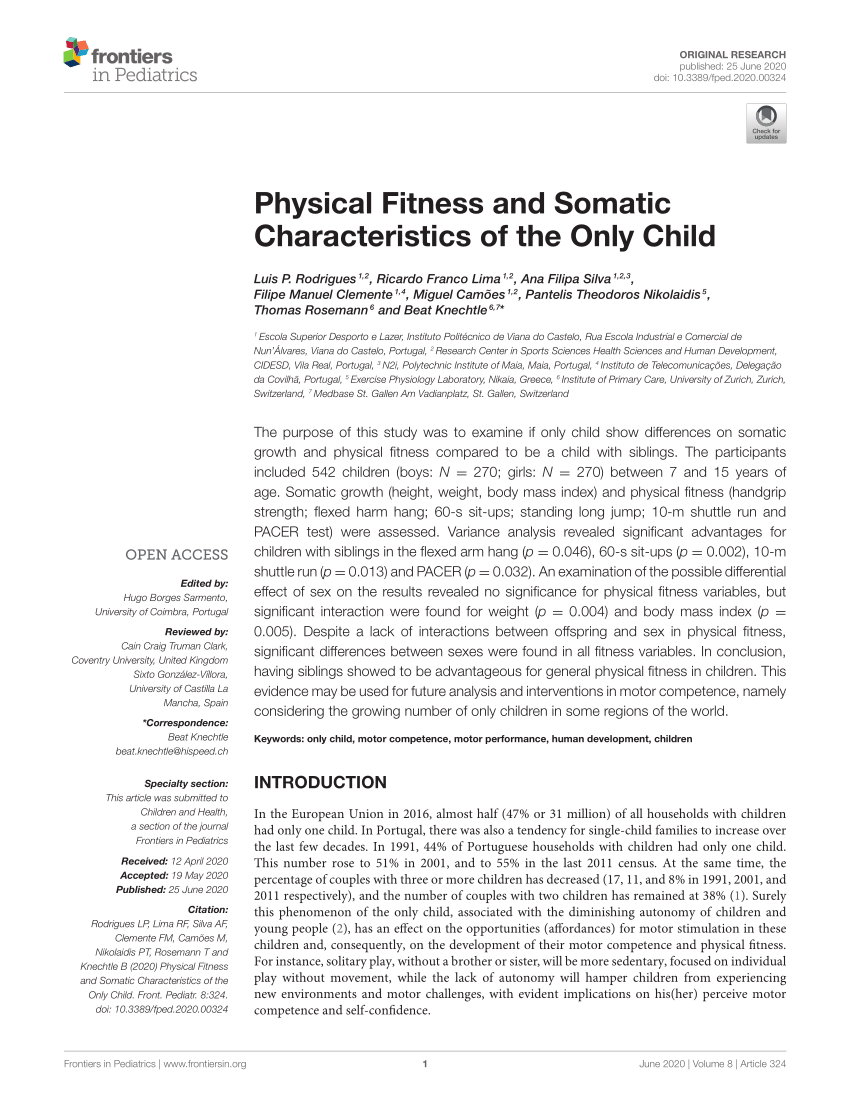 PDF) Physical Fitness and Somatic Characteristics of the Only Child