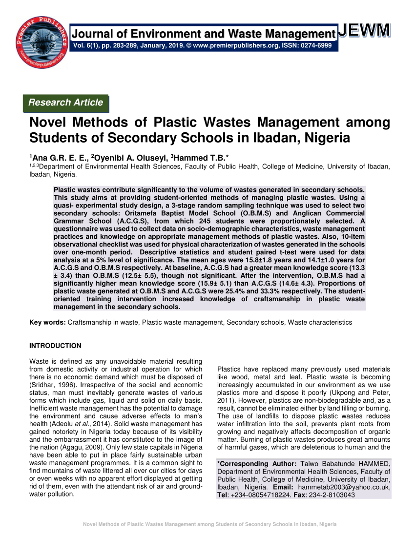 literature review on waste management in nigeria