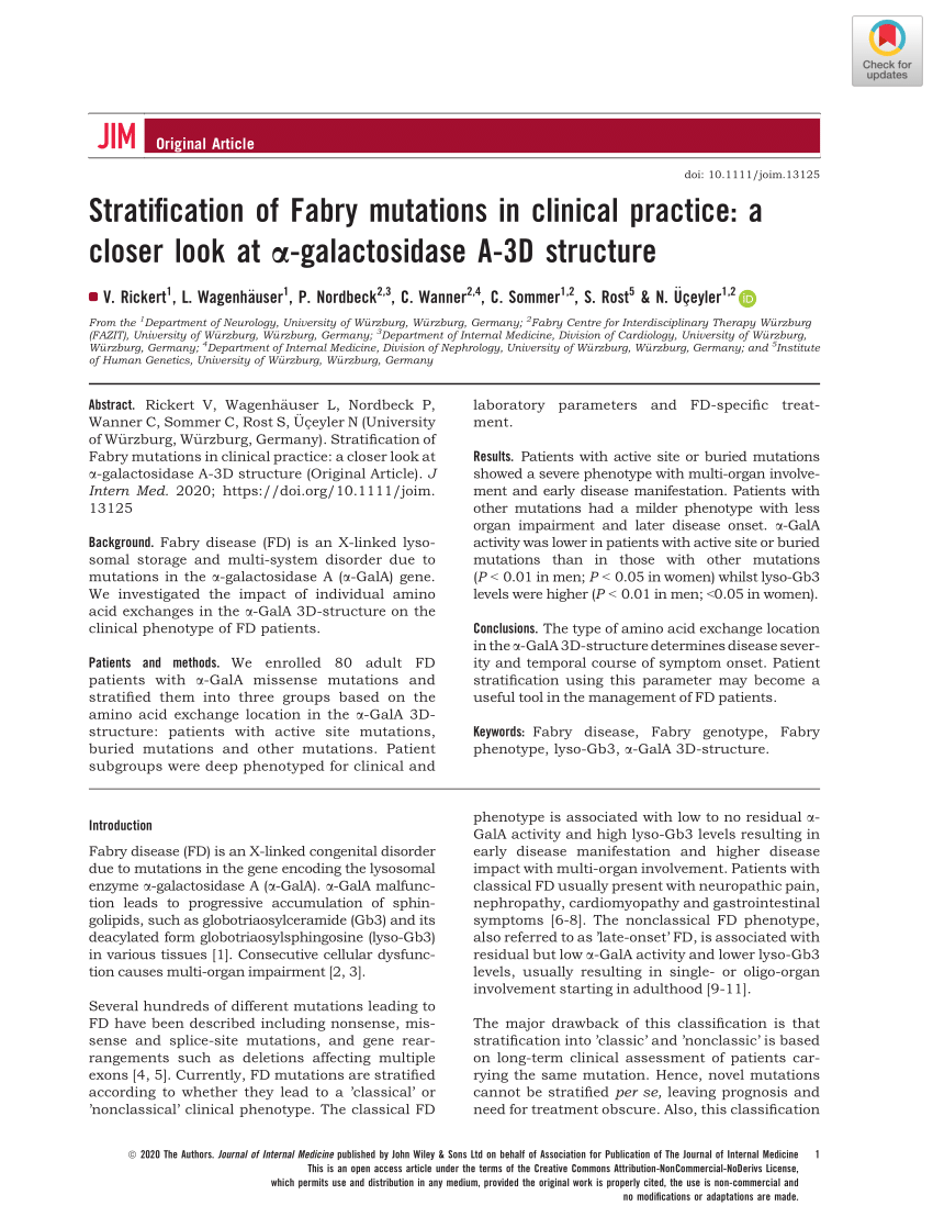 Pdf Stratification Of Fabry Mutations In Clinical Practice A Closer Look At A Galactosidase A 3d Structure