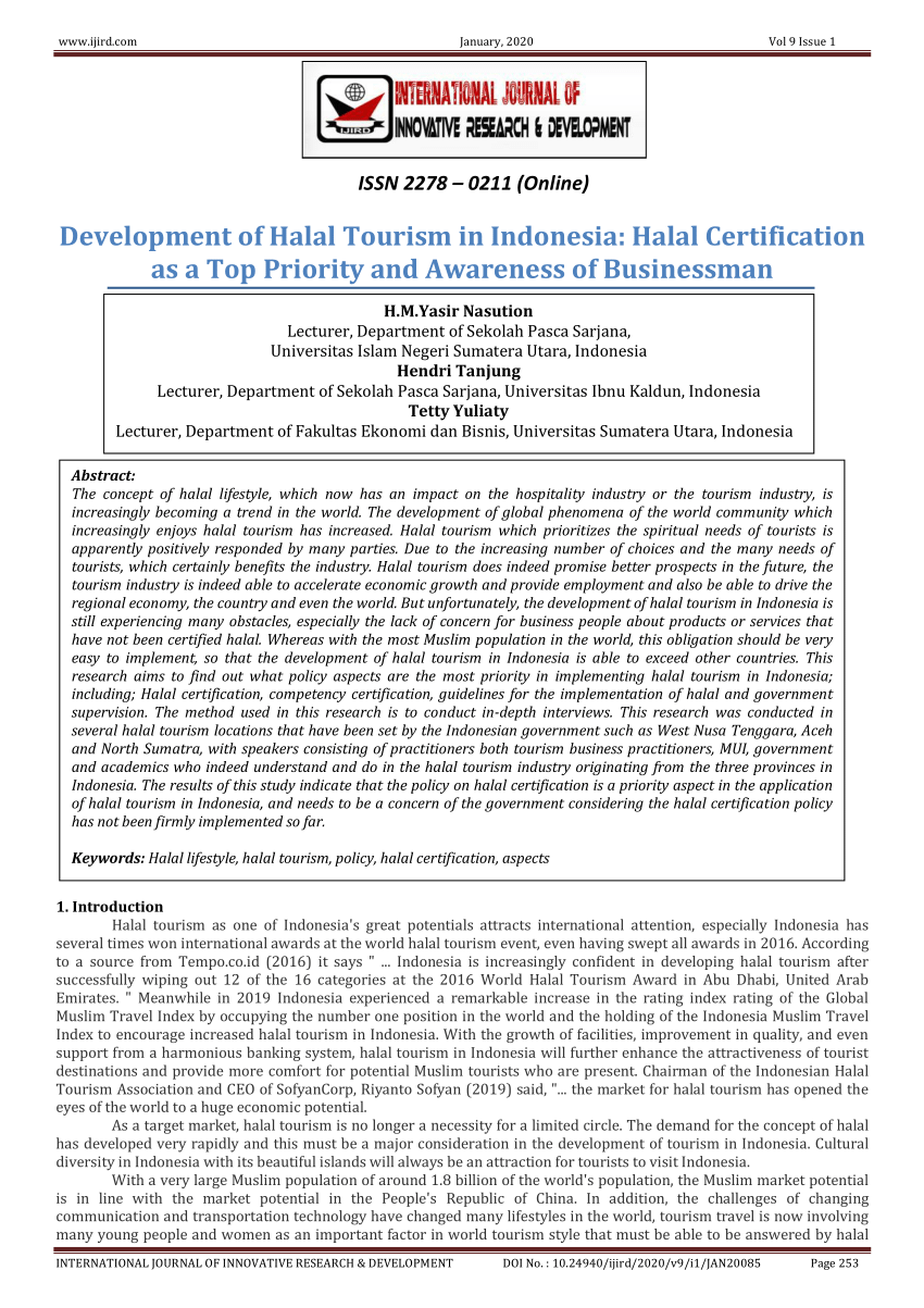 (PDF) Development of Halal Tourism in Indonesia: Halal Certification as