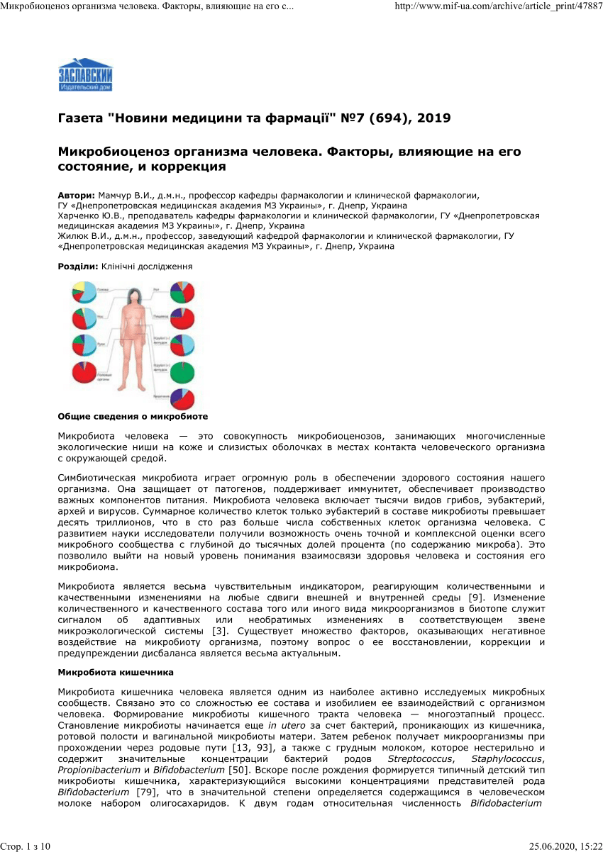 PDF) Микробиоценоз организма человека. Факторы, влияющие на его состояние,  и коррекция