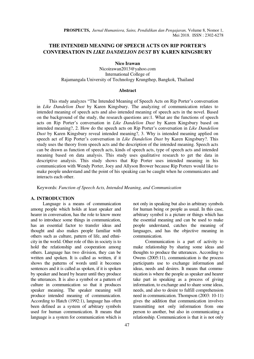 (PDF) THE INTENDED MEANING OF SPEECH ACTS ON RIP PORTER'S CONVERSATION