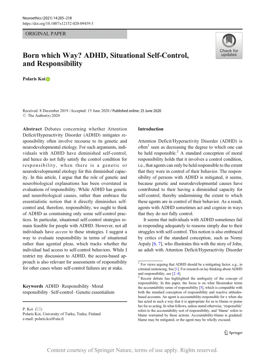 overbelastning længes efter bibel PDF) Born which Way? ADHD, Situational Self-Control, and Responsibility