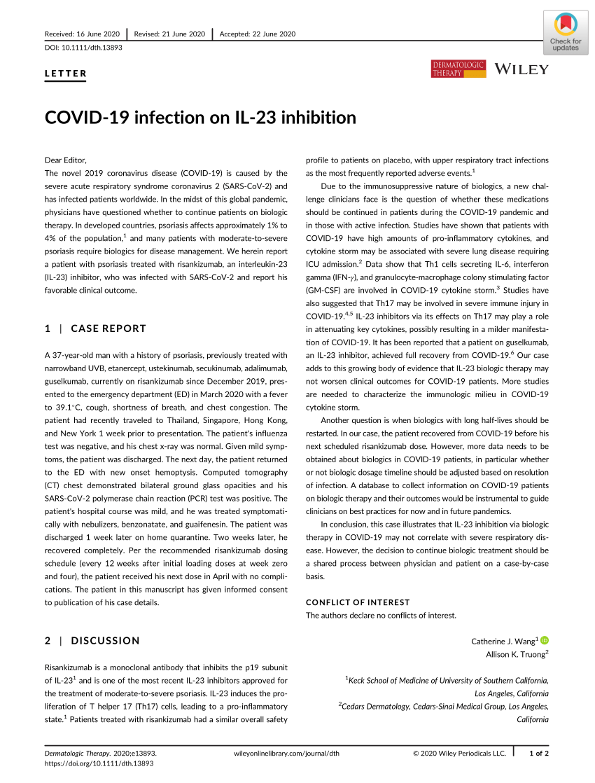 Pdf Covid 19 Infection On Il 23 Inhibition