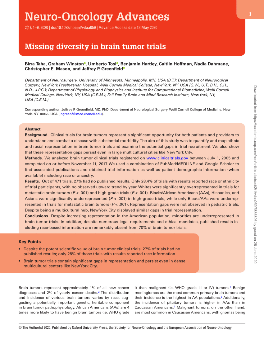 Pdf Missing Diversity In Brain Tumor Trials