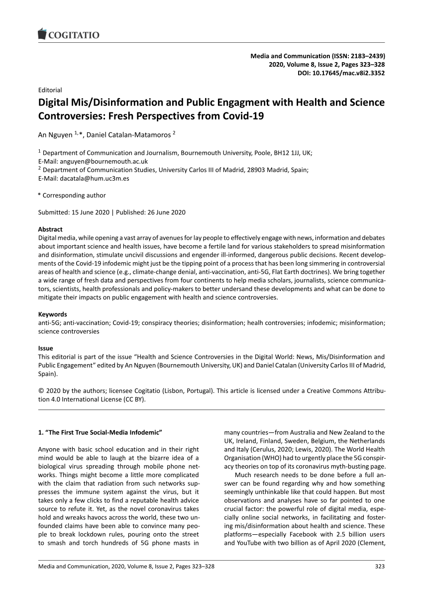 PDF) Digital Mis/Disinformation and Public Engagment with Health and  Science Controversies: Fresh Perspectives from Covid-19