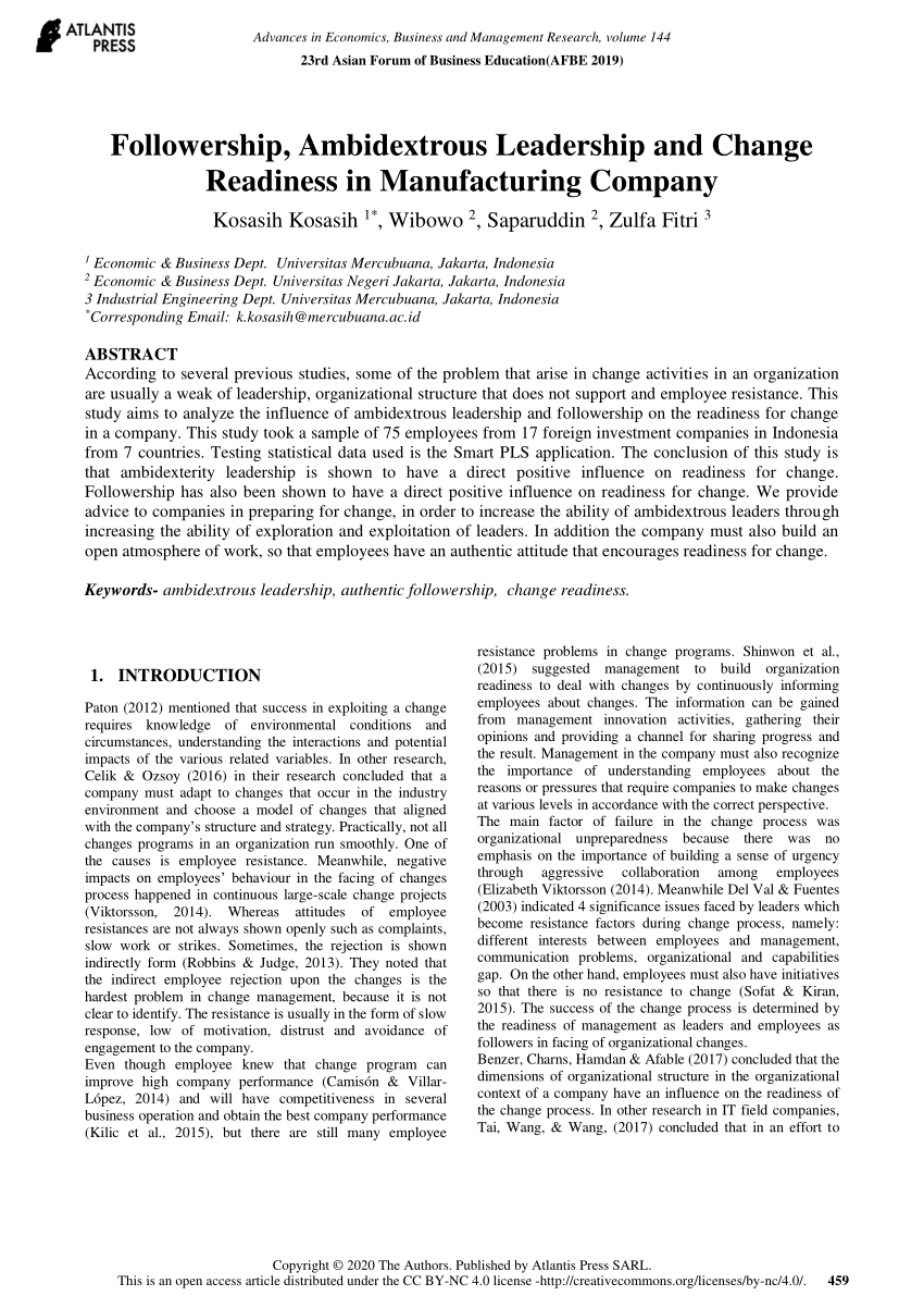 pdf followership ambidextrous leadership and change readiness in manufacturing company researchgate