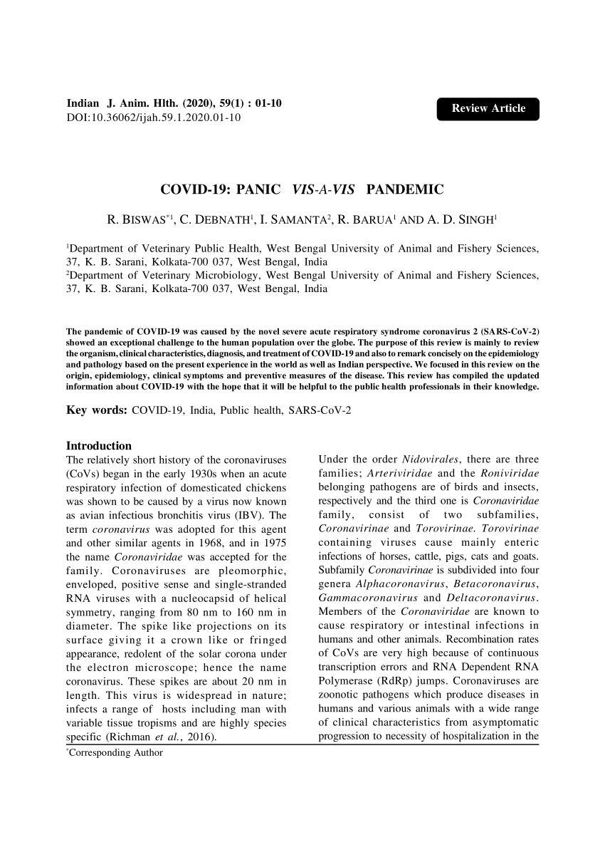 Pdf Covid 19 Panic Vis A Vis Pandemic