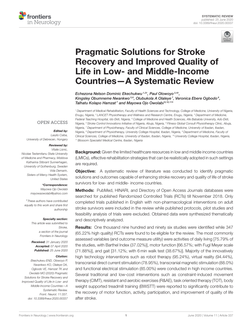 PDF) Pragmatic Solutions for Stroke Recovery and Improved Quality ...