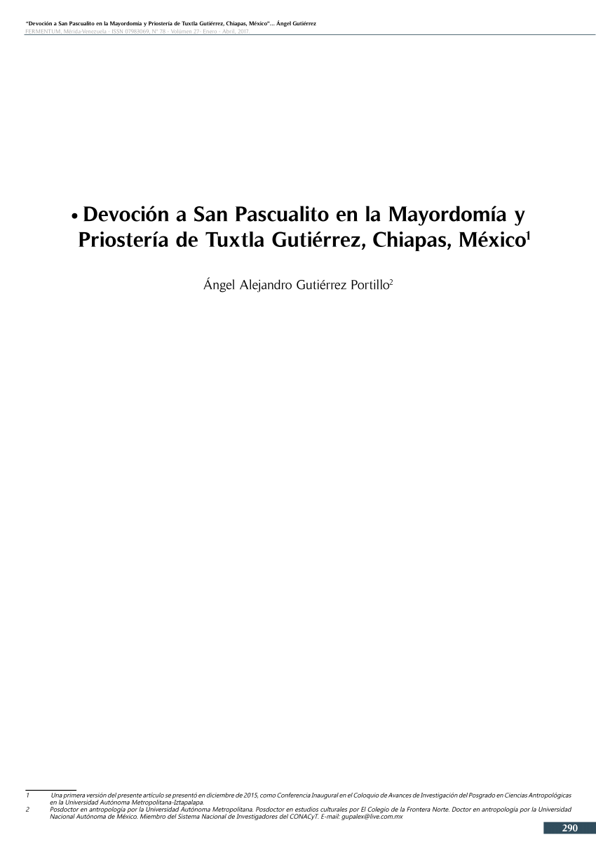 PDF) Devoción a San Pascualito en la Mayordomía y Priostería de Tuxtla  Gutiérrez, Chiapas, México