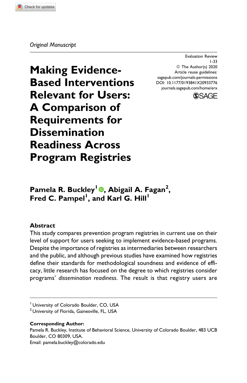 Pdf Making Evidence Based Interventions Relevant For Users A Comparison Of Requirements For 
