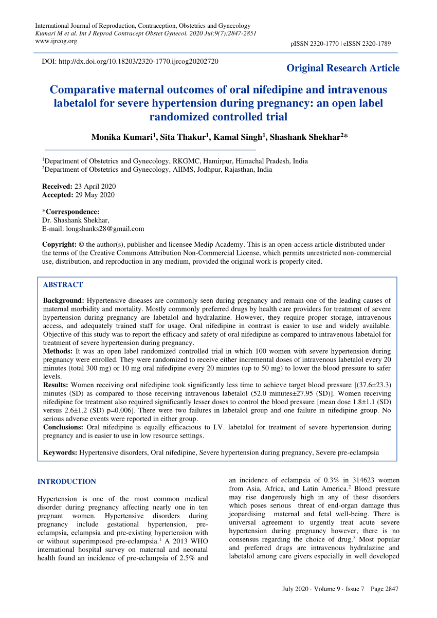 Oral antihypertensive regimens (nifedipine retard, labetalol, and  methyldopa) for management of severe hypertension in pregnancy: an  open-label, randomised controlled trial - The Lancet