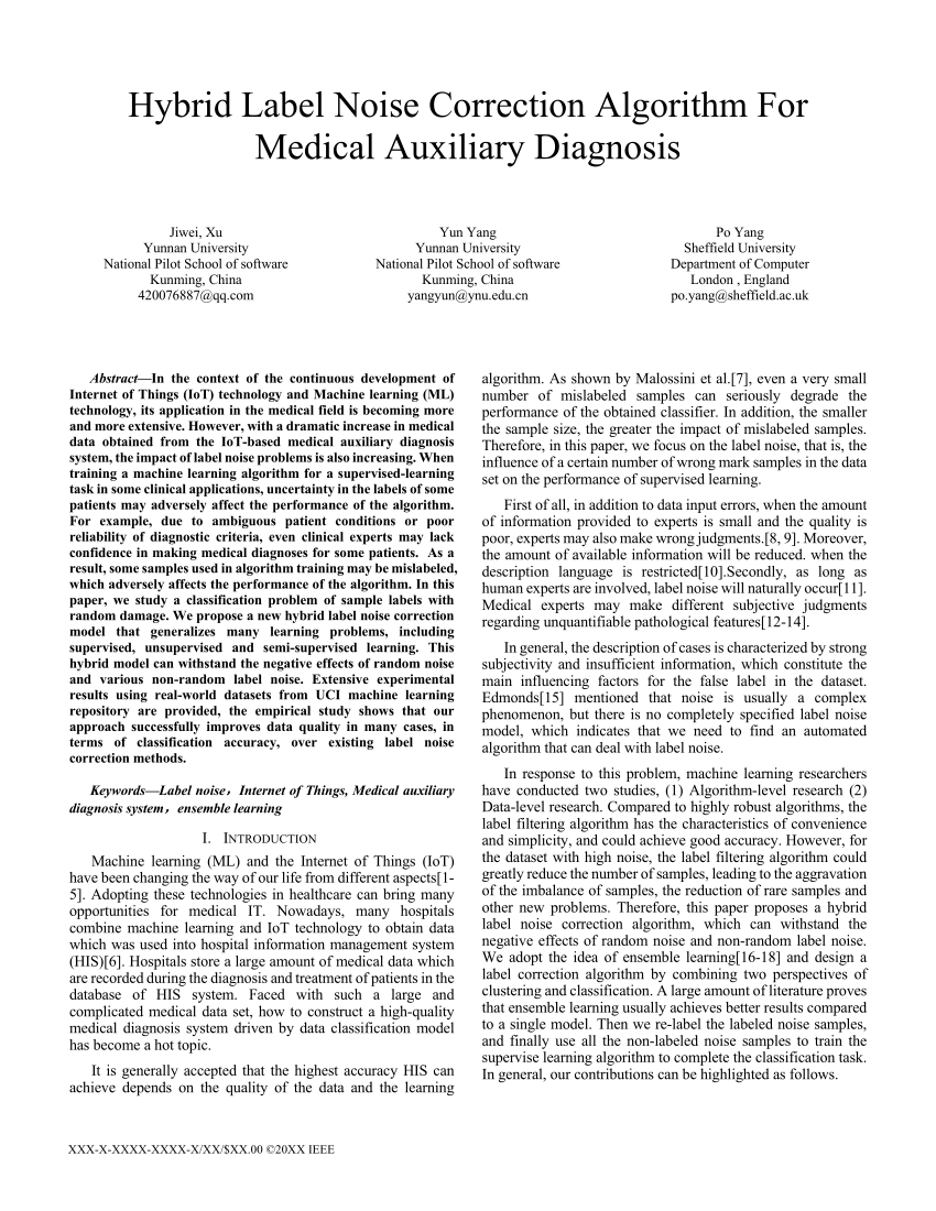 PDF) Hybrid Label Noise Correction Algorithm For Medical Auxiliary Diagnosis