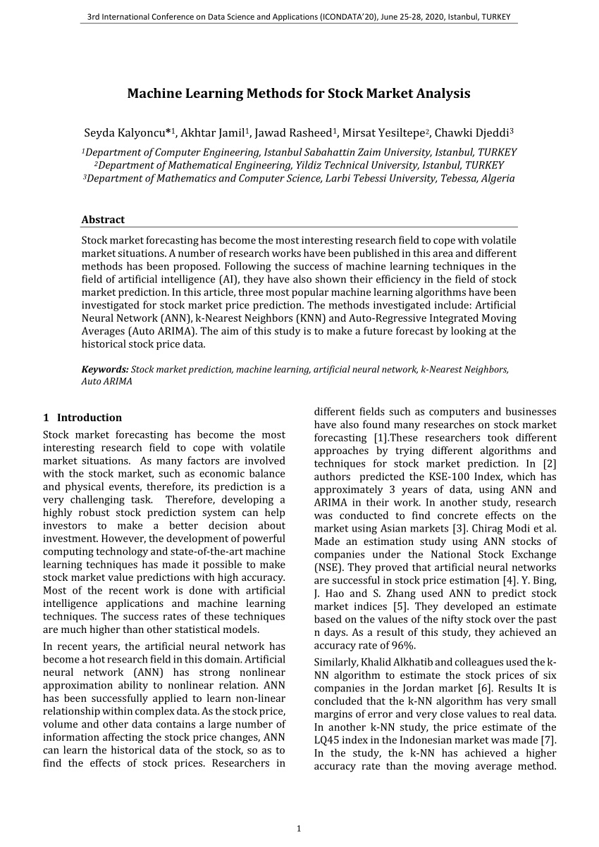 stock market analysis using machine learning research paper