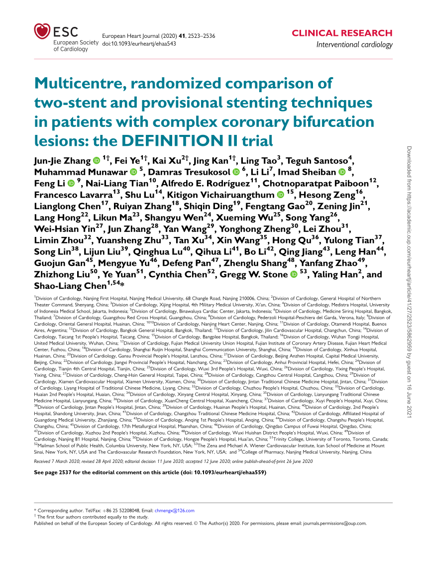 Pdf Multicentre Randomized Comparison Of Two Stent And Provisional