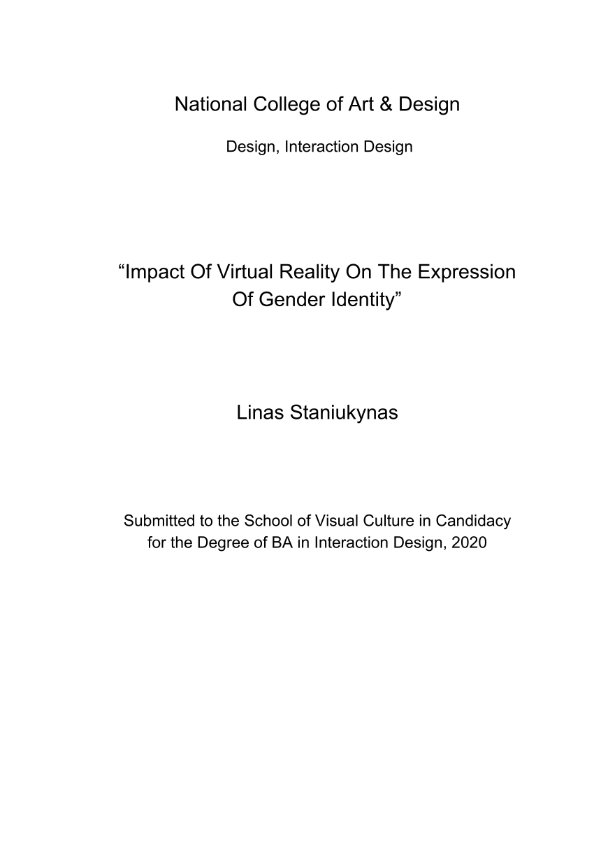 Pdf Impact Of Virtual Reality On The Expression Of Gender Identity