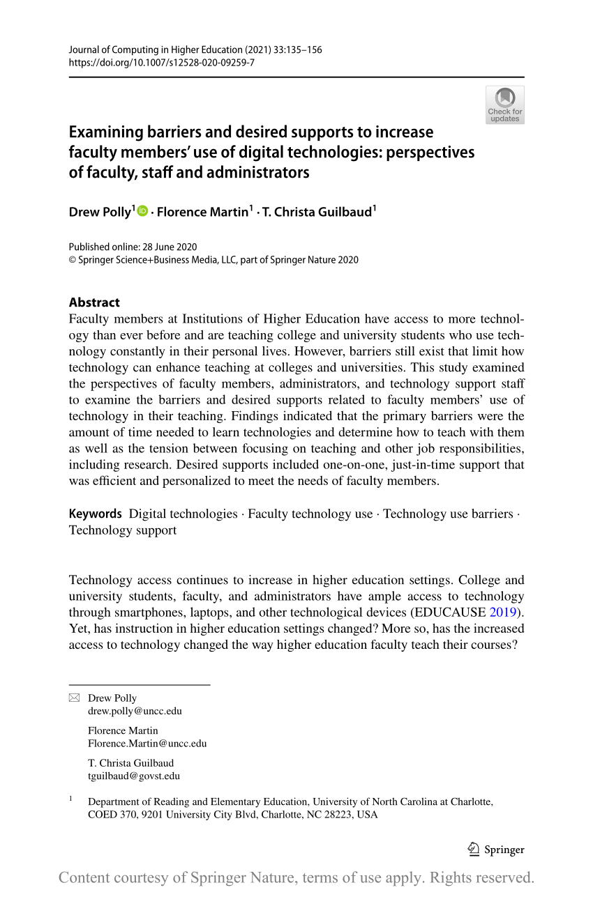 Examining Barriers And Desired Supports To Increase Faculty Members Use Of Digital Technologies Perspectives Of Faculty Staff And Administrators Request Pdf