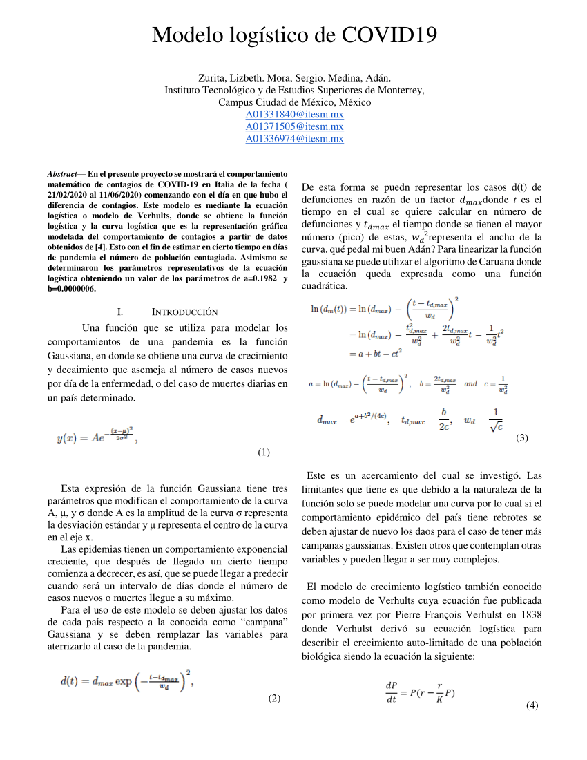 PDF) Modelo logístico de COVID19