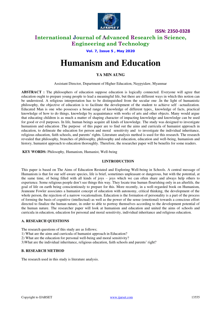 humanism philosophy of education essay