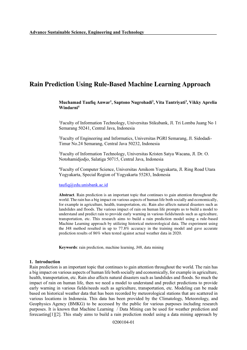 (PDF) Rain Prediction Using RuleBased Machine Learning Approach