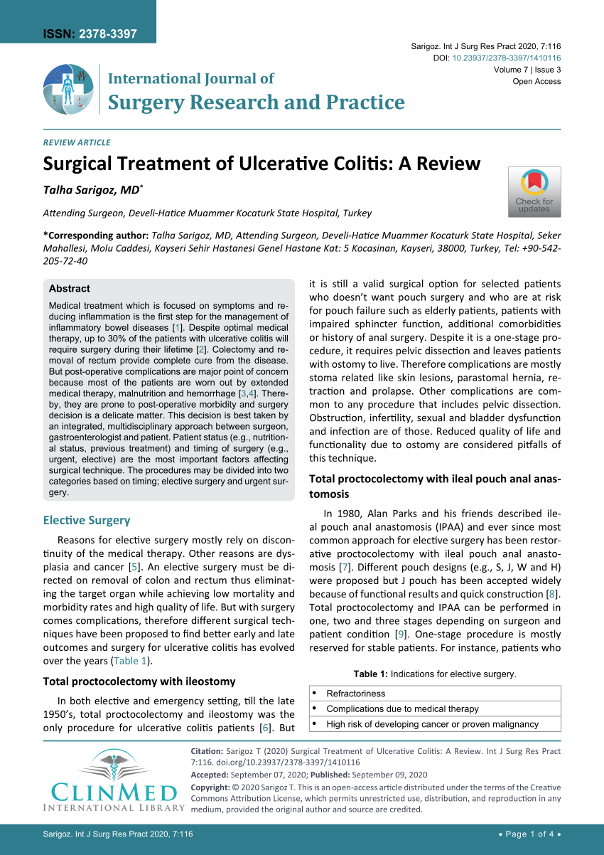 Pdf Surgical Treatment Of Ulcerative Colitis A Review