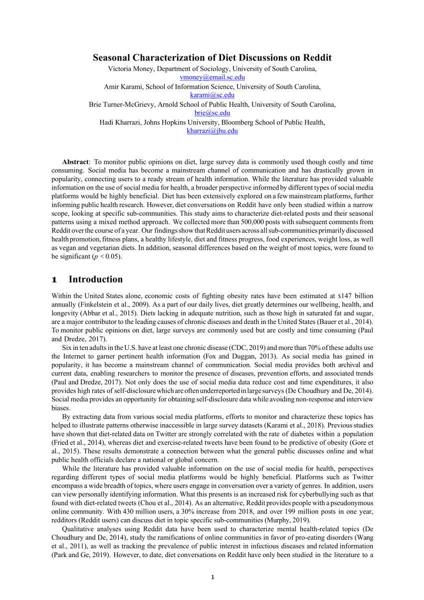 Pdf Seasonal Characterization Of Diet Discussions On Reddit